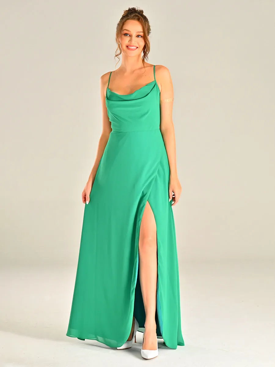 Boho Green Bridesmaid Dresses Cowl Neck Sleeveless