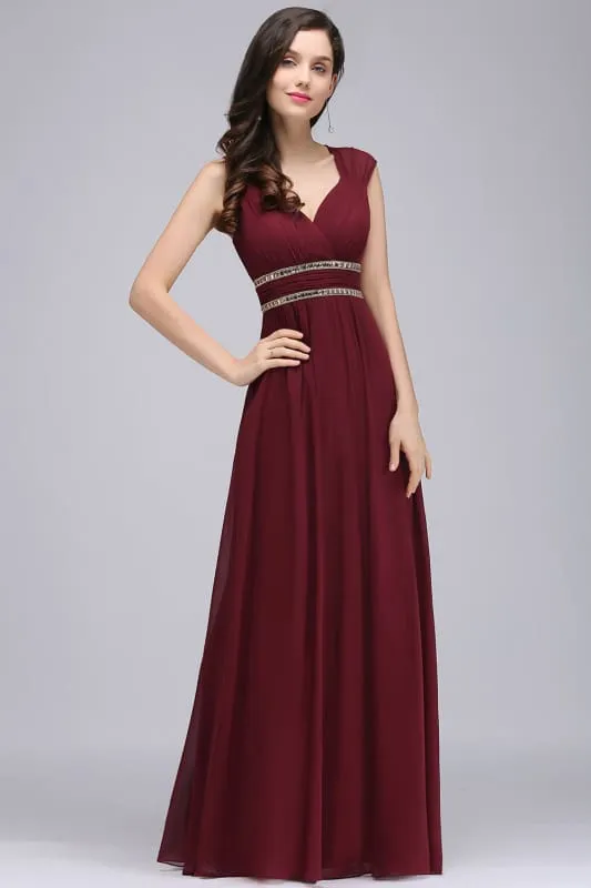 Chic Ruched Chiffon Aline Formal Dress Burgundy with Beadings