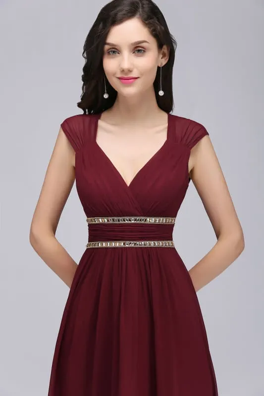 Chic Ruched Chiffon Aline Formal Dress Burgundy with Beadings