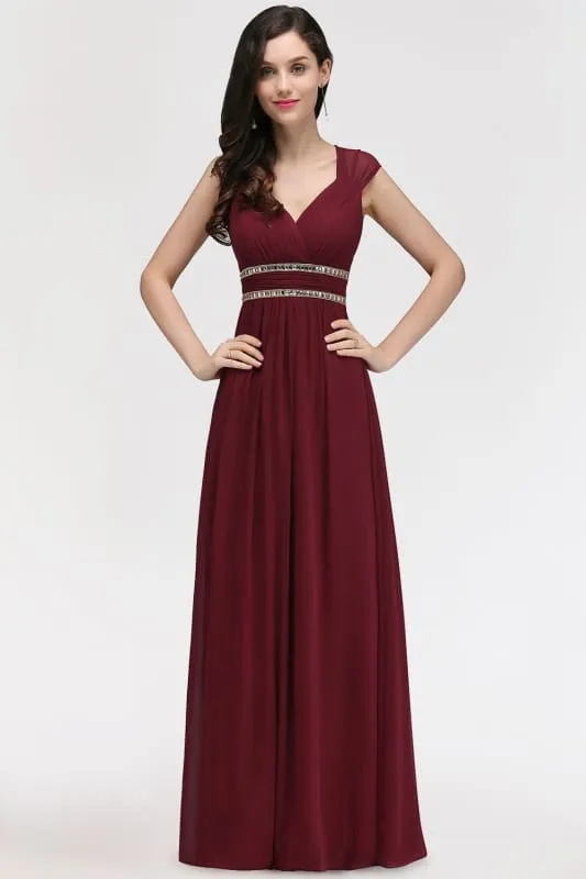 Chic Ruched Chiffon Aline Formal Dress Burgundy with Beadings