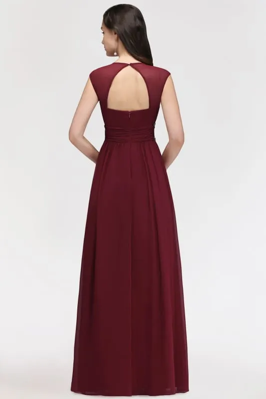 Chic Ruched Chiffon Aline Formal Dress Burgundy with Beadings