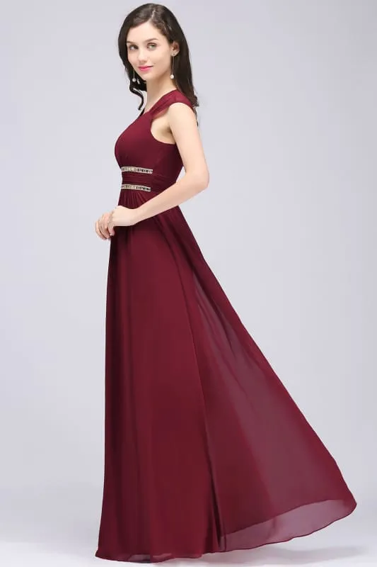 Chic Ruched Chiffon Aline Formal Dress Burgundy with Beadings
