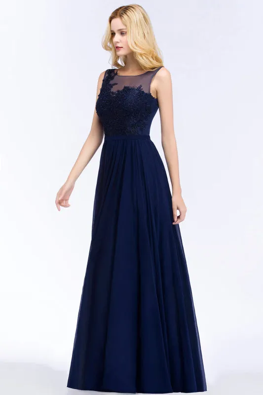 Chiffon Lace Appliques Navy Bridesmaid Dress
