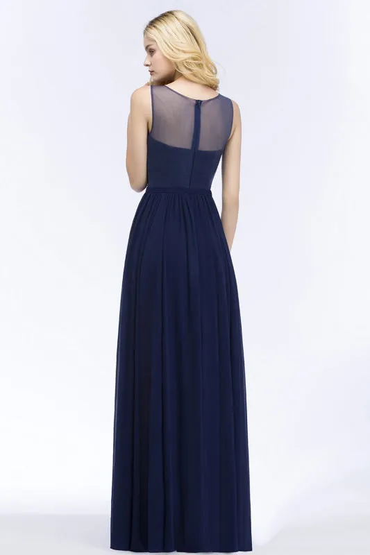 Chiffon Lace Appliques Navy Bridesmaid Dress