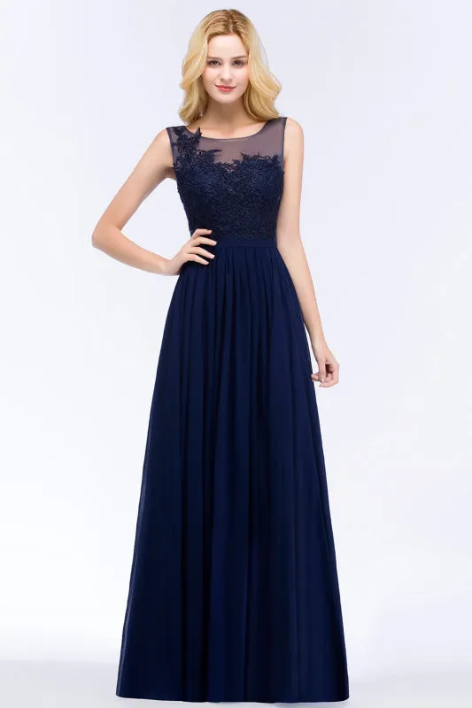 Chiffon Lace Appliques Navy Bridesmaid Dress