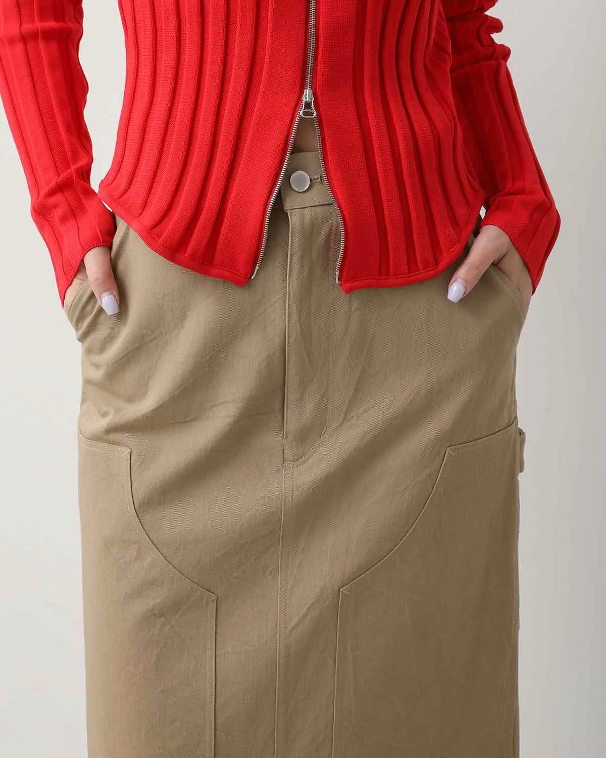 COTTON CHINO CLOTH DOUBLE KNEE SKIRT