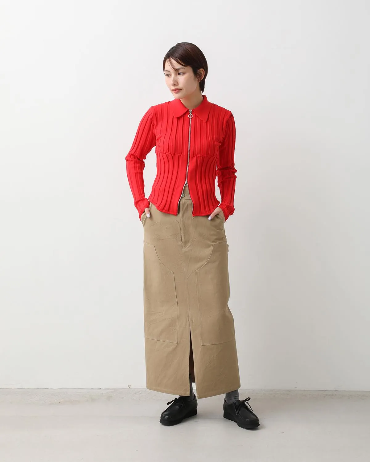 COTTON CHINO CLOTH DOUBLE KNEE SKIRT
