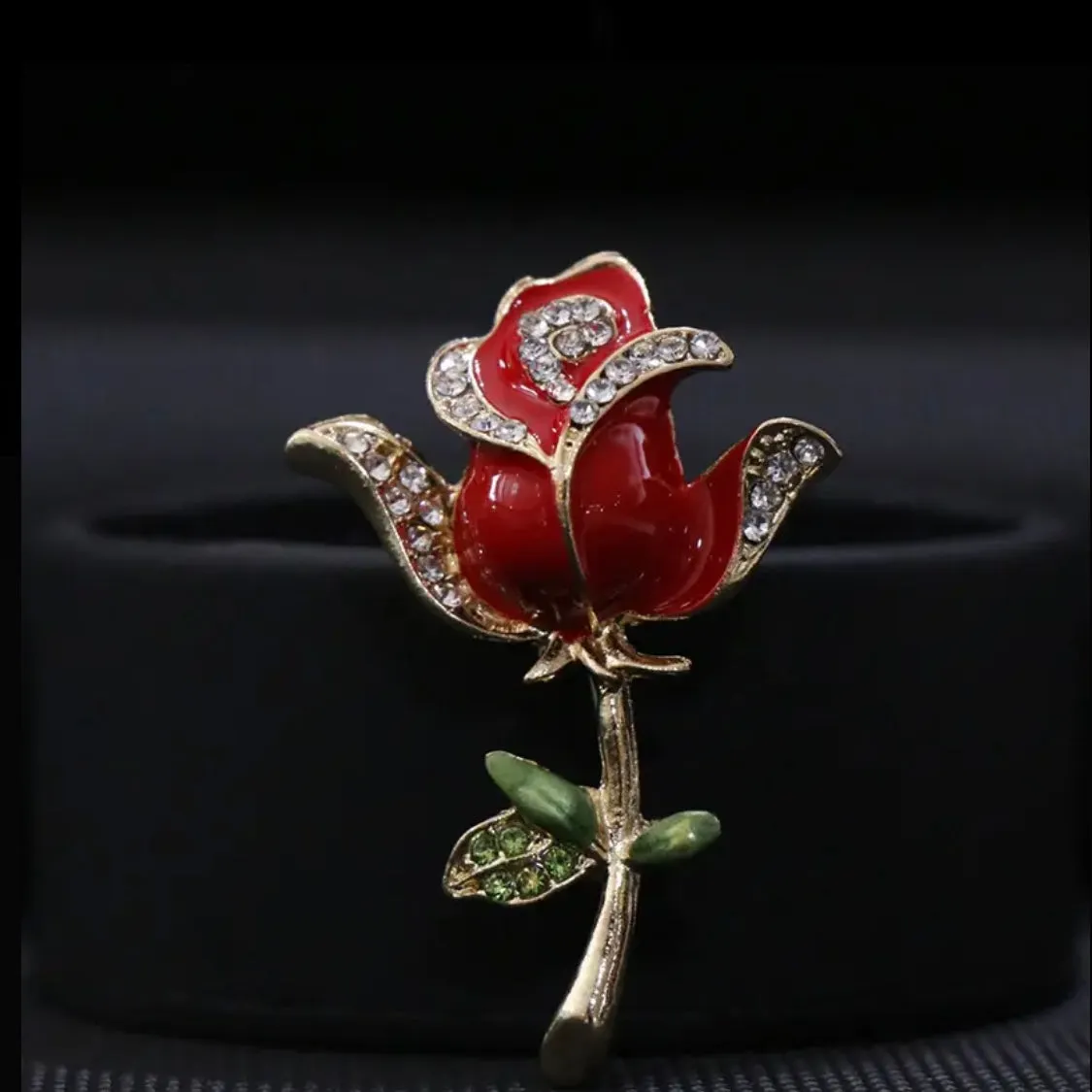 Crystal Rhinestone Rose Brooch Womens Enamel Fashion Pin New