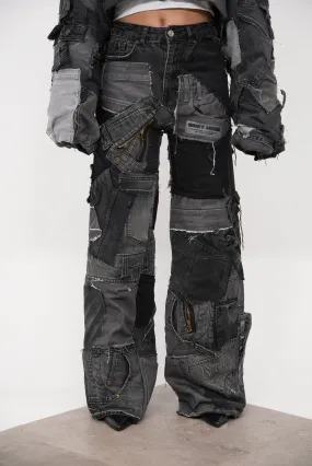 Denim Patchwork Pants Grey