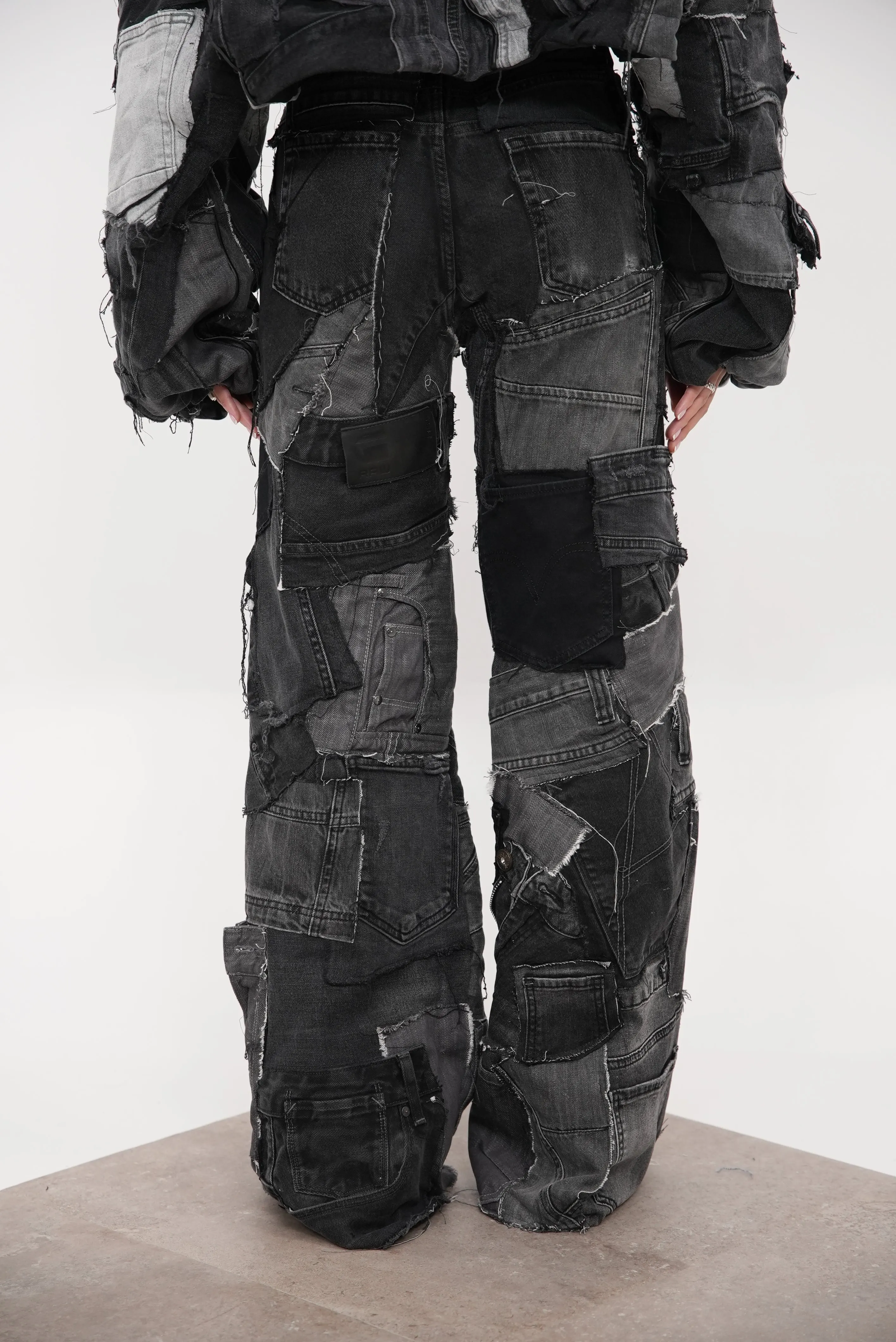 Denim Patchwork Pants Grey
