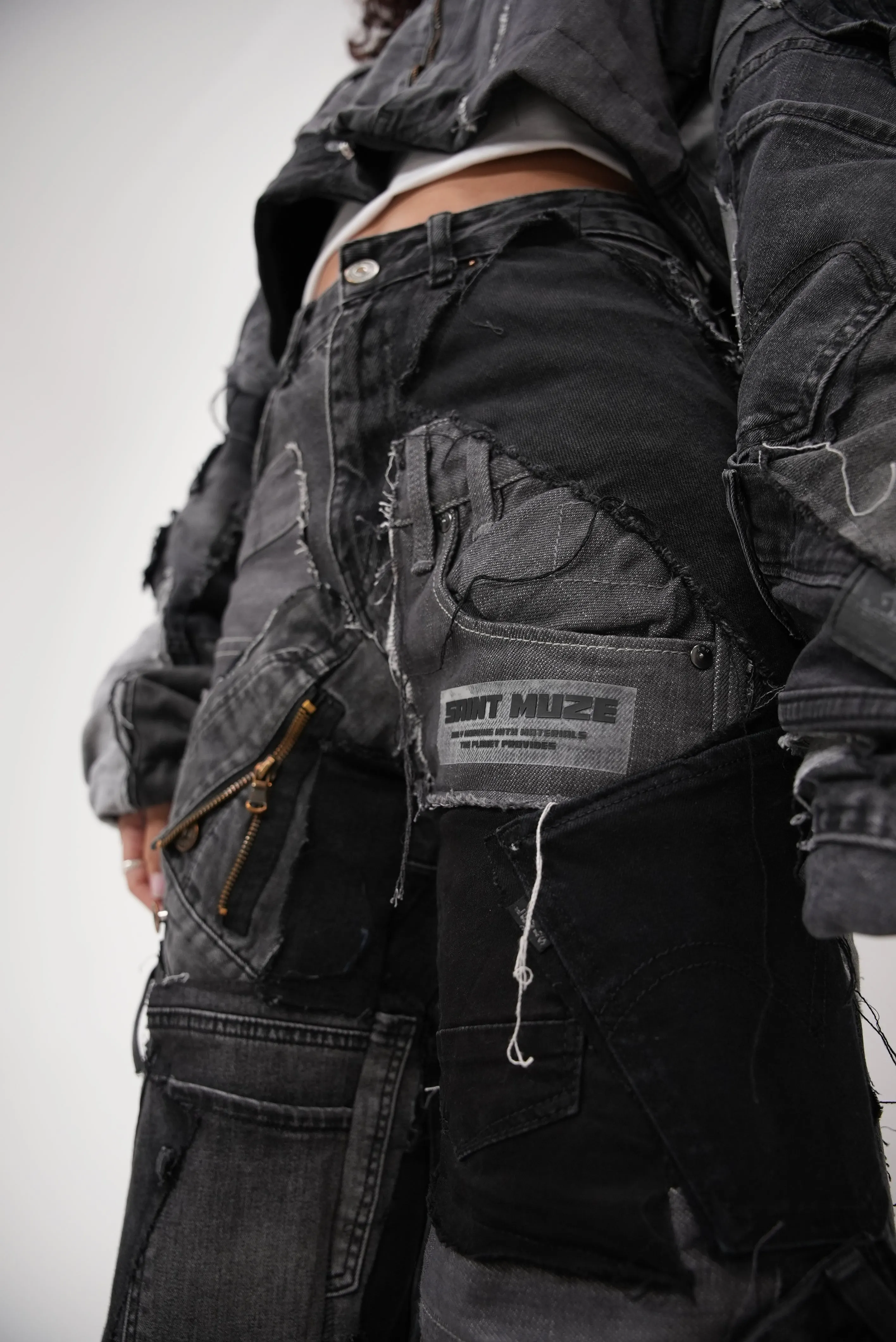 Denim Patchwork Pants Grey
