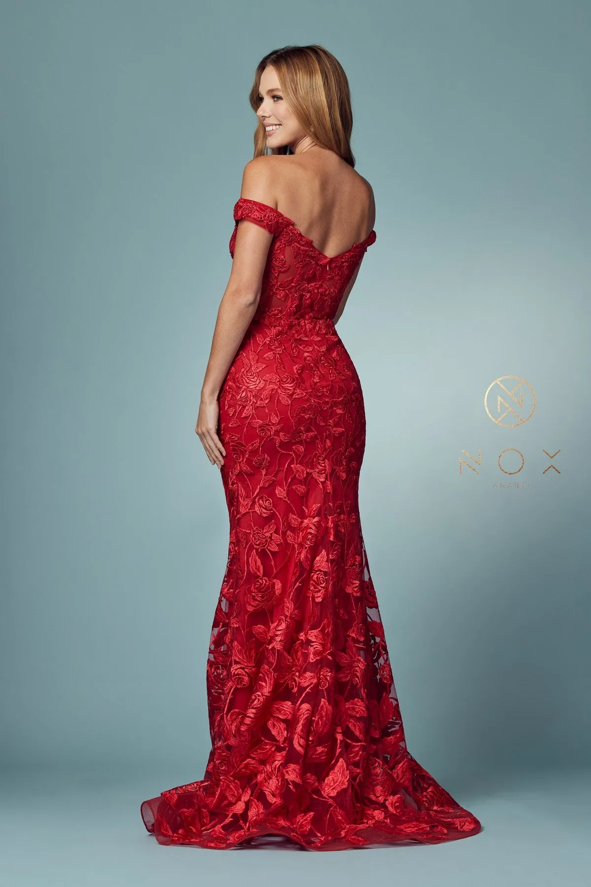 OFF-SHOULDER BOHO INSPIRED MERMAID LONG GOWN＿C439