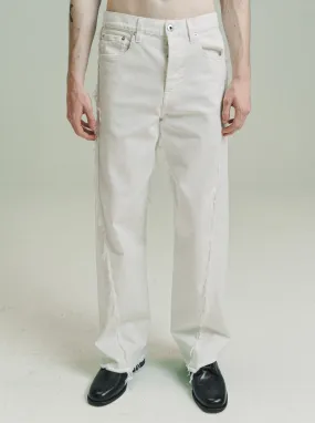 Optic White Twisted Denim Baggy Trousers