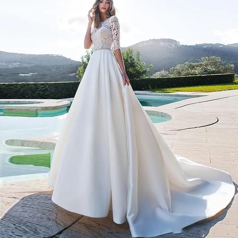 Princess Wedding Dress Half Sleeves With Pockets