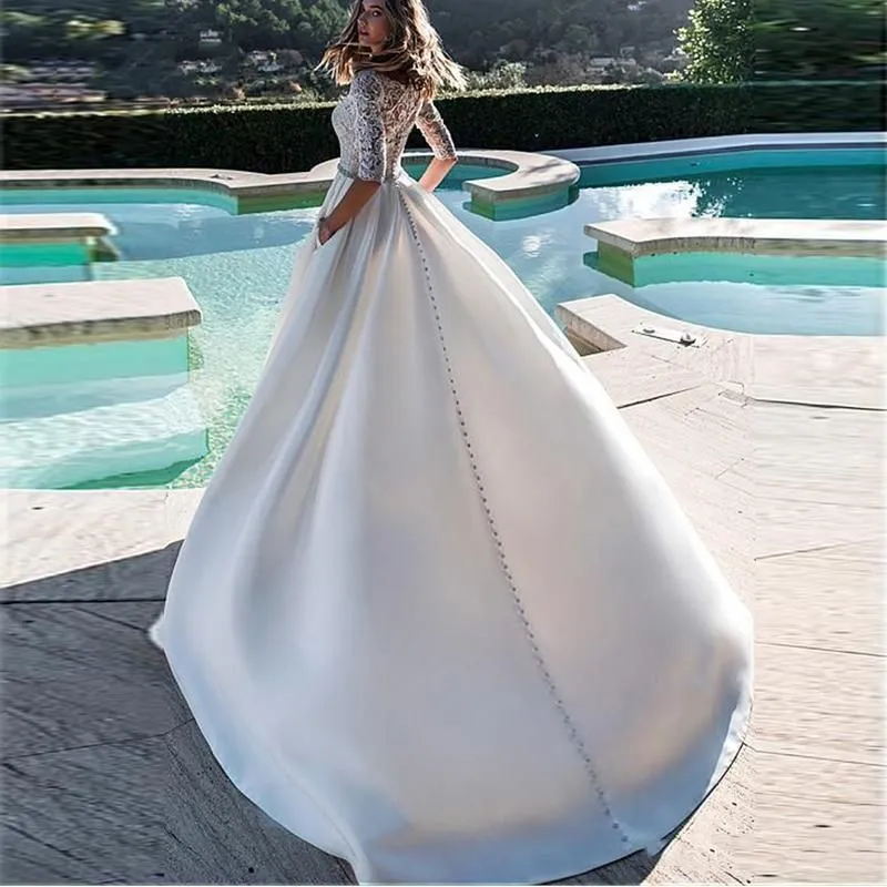 Princess Wedding Dress Half Sleeves With Pockets